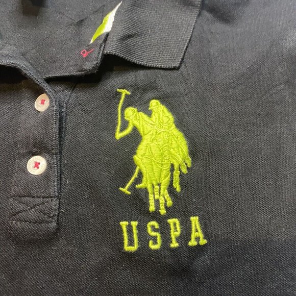 U.S Polo Assn Womens Short Sleeve Polo Shirt Size M Black/Neon/Pink Logo - Picture 2 of 7